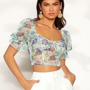 Shein Floral Print Mesh Top